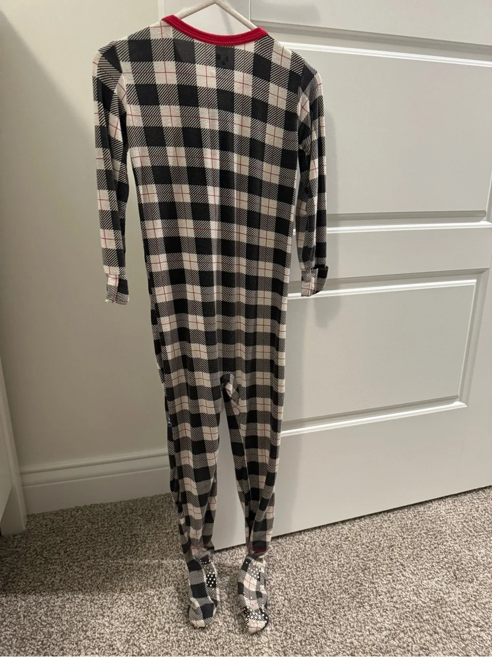 Set of Kickee Pants Red-Trim Zip Rompers - Black & White Plaid and Blue Pattern